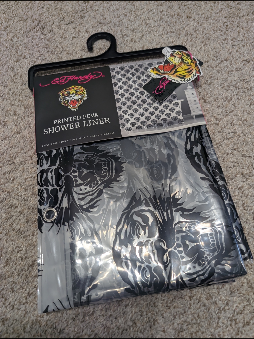 Ed Hardy Clear Shower Liner With Black Tiger